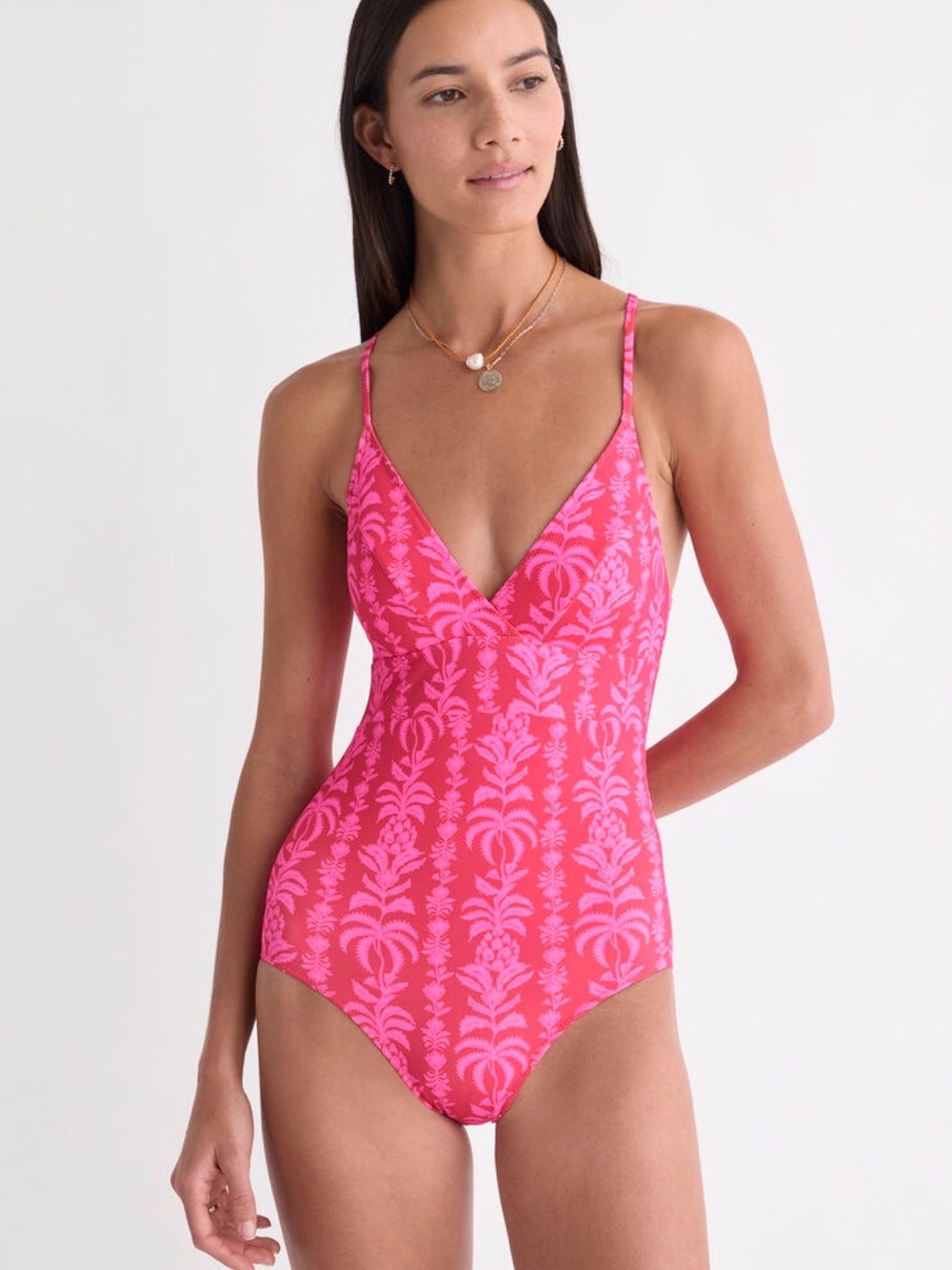 Vineyard Vines Coral Palm Stripe One-Piece Swimsuit - Women's S